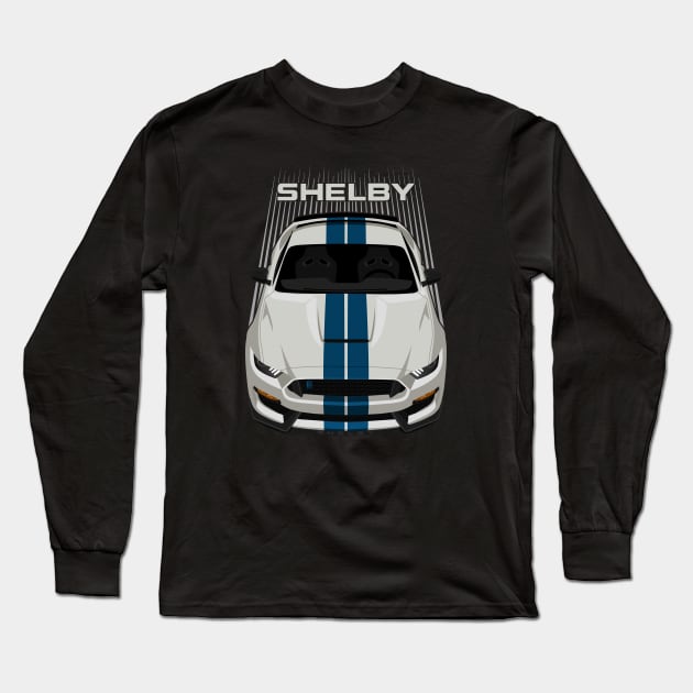 Ford Mustang Shelby GT350 2015 - 2020 - Heritage Edition - Wimbledon White - Guardsman Blue Stripe Long Sleeve T-Shirt by V8social